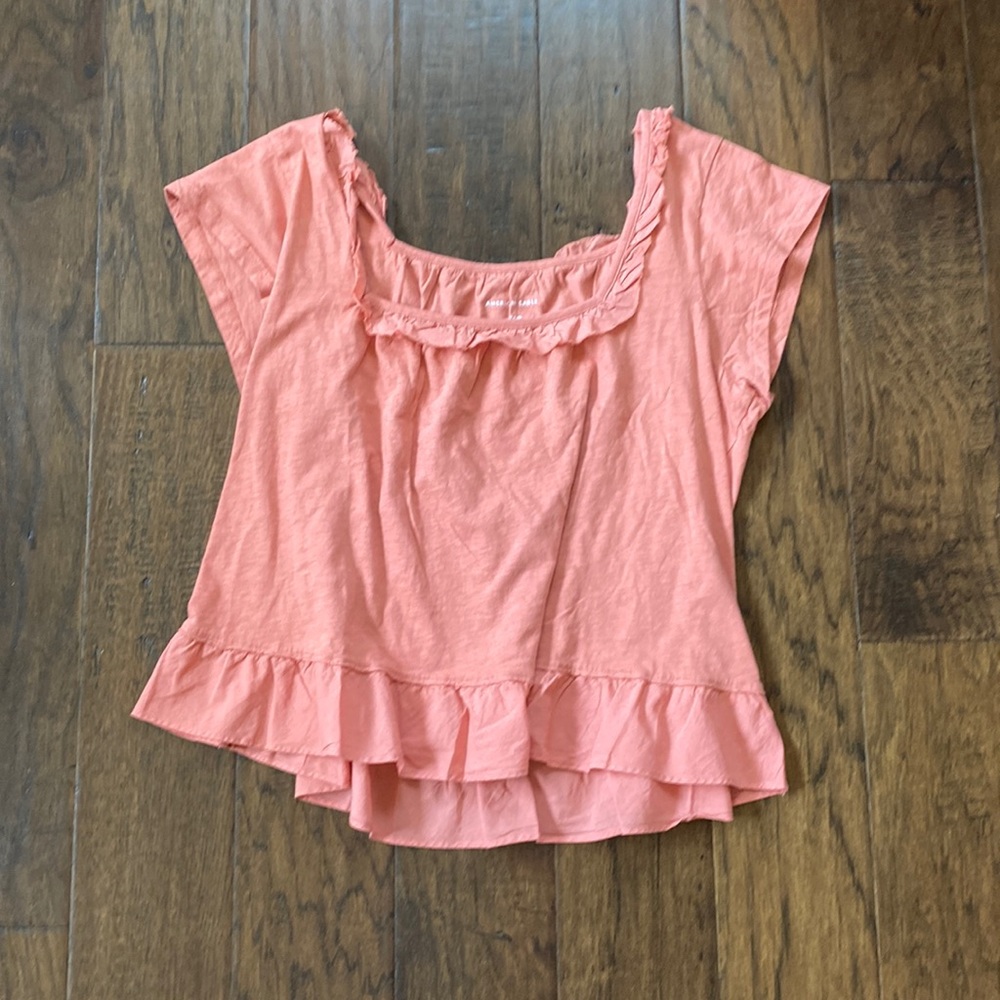 Cute Coral Blouse Short Sleeve